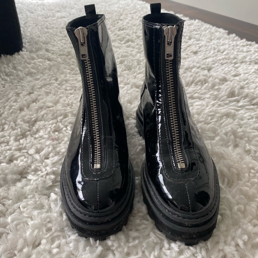 Schutz Patent Leather Zip Boots